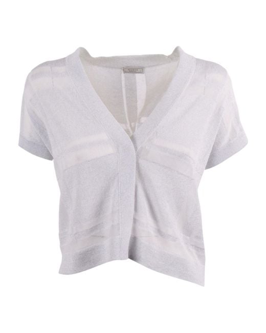 Peserico White Metallic-Effect V-Neck Cardigan