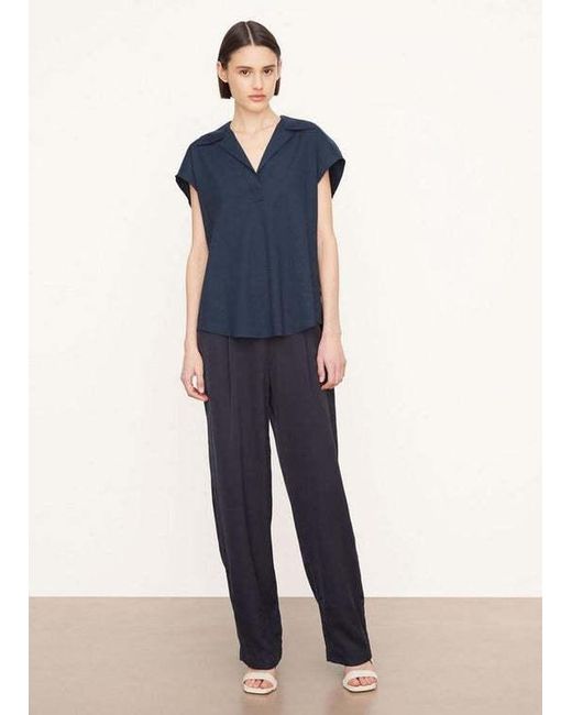 Vince Blue Cap-Sleeve Polo Shirt
