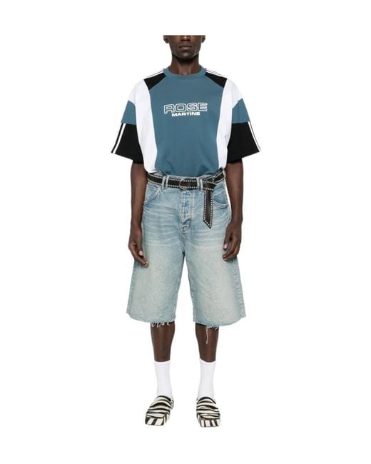 Martine Rose Blue Patchwork Striped T-Shirt for men