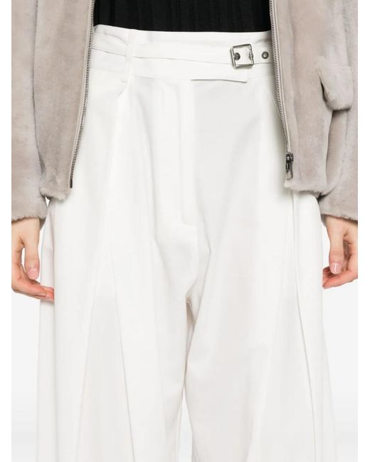 Pinko White Pleated Belted Straight Trousers