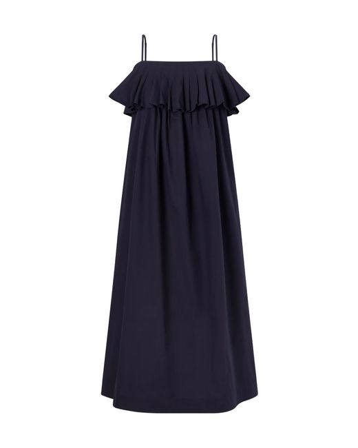 Sea Blue Lois Ruffled Cotton-Twill Midi Dress