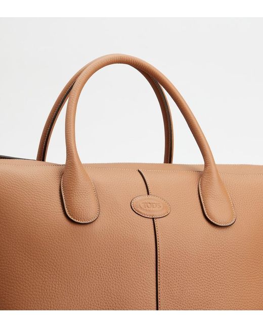 Tod's Brown Grained Leather Zip-Up Tote Bag for men