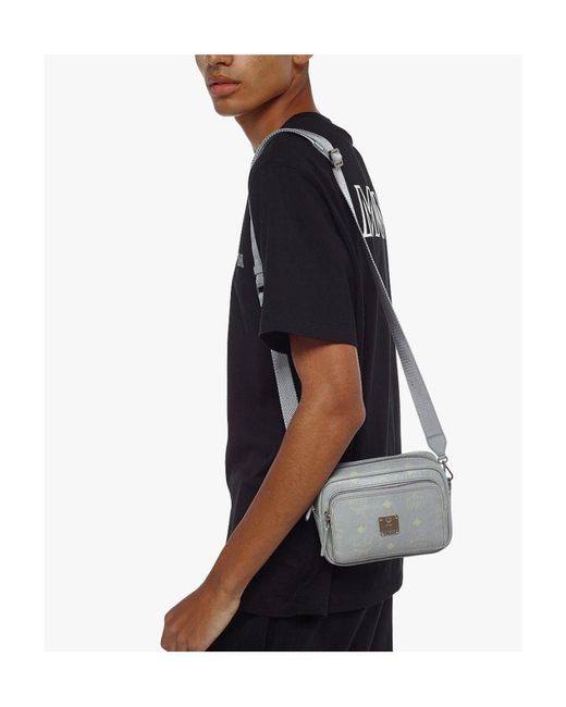 MCM Gray Logo Zipper Shoulder Bag for men