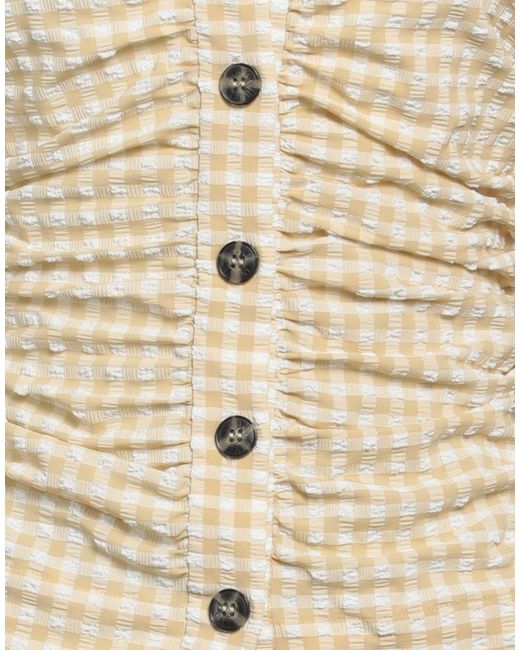 Ganni Natural Plaid Pleated Top