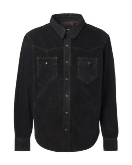 RRL Black Suede Western Shirt for men