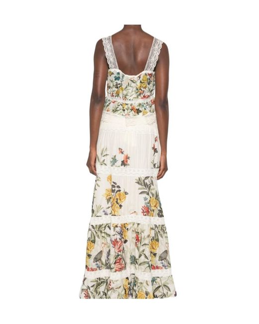 Alice + Olivia White Floral-Print Lace-Trim Top