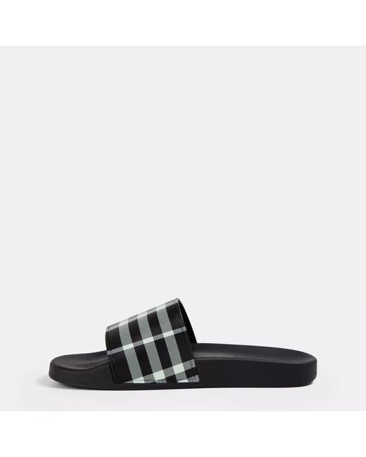 Burberry Black Check Furley Logo Sliders for men