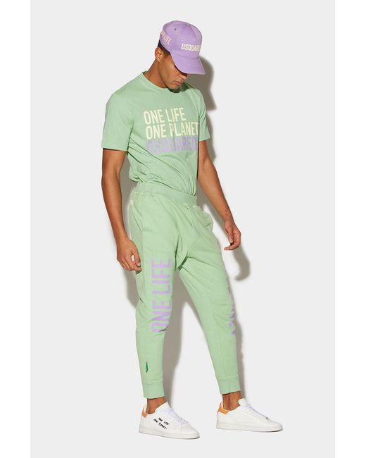 DSquared² Green Slogan-Print Cotton Track Pants for men