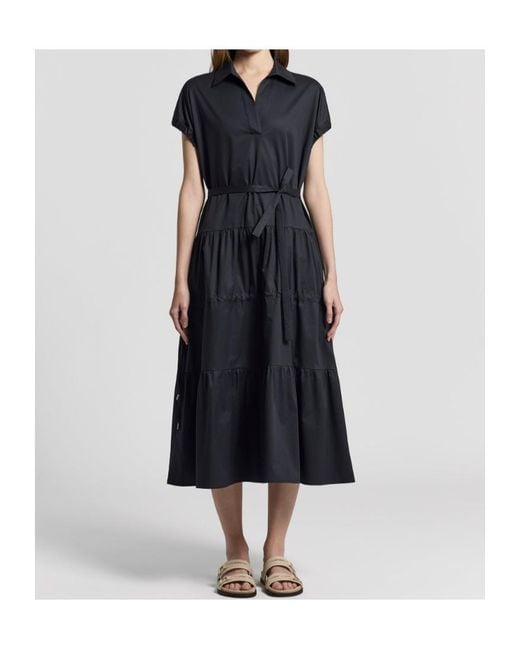 Peserico Blue Short-Sleeved Belted Midi Dress