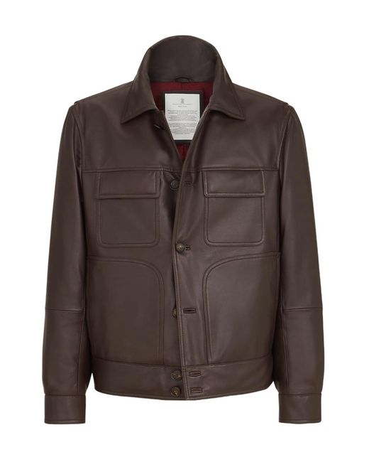 Brunello Cucinelli Brown Nappa Leather Outerwear Jacket With Thermore Padding for men