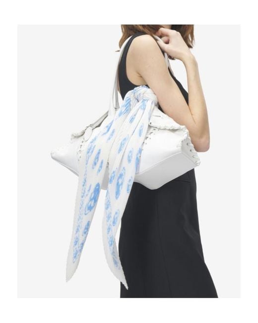 McQueen Blue Pleated Skull-Print Scarf