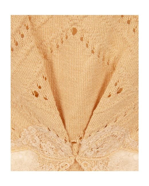 Ermanno Scervino Natural Lace Trim Knitted Top