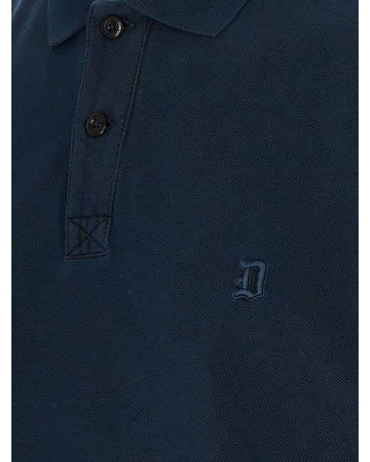 Dondup Blue Embroidered-Logo Polo Shirt for men