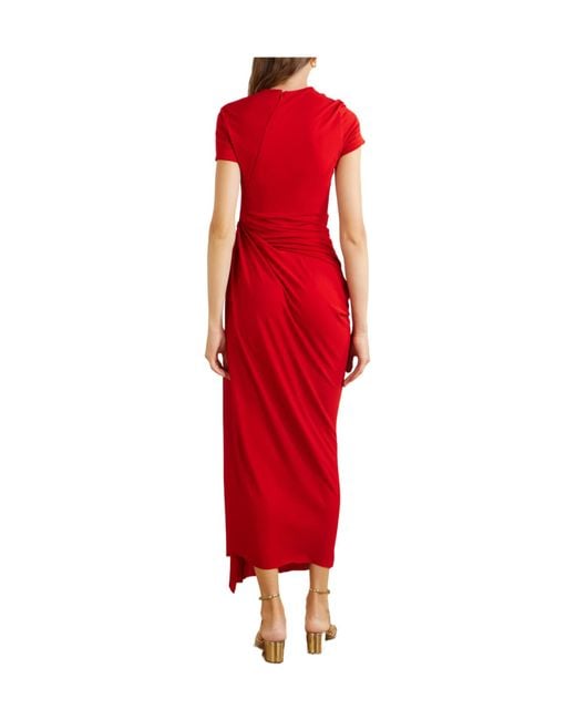 Erdem Red Crew Neck Short-Sleeve Midi Dress