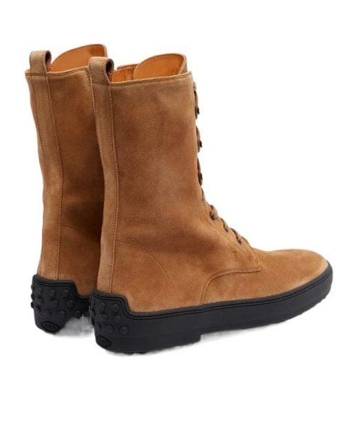Tod's Brown Solid-Color Suede Ankle Boots