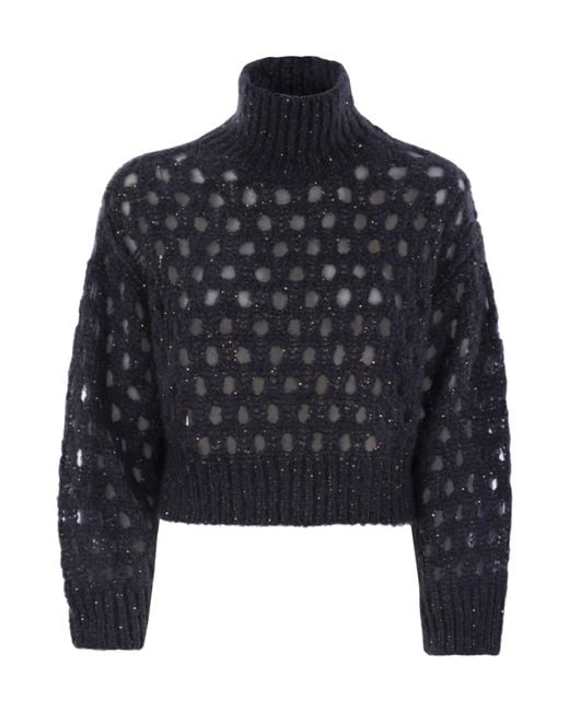 Brunello Cucinelli Blue High-Neck Knitted Sweater