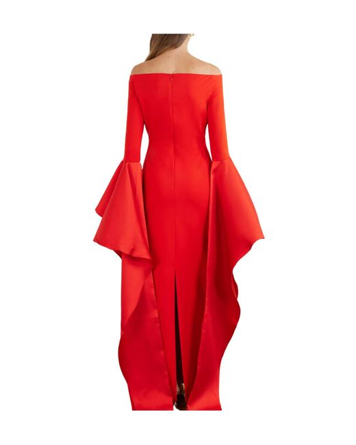 Solace London Red Draped Satin-Trimmed Crepe Gown