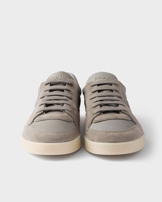 Prada Gray Suede And Re-Nylon Sneakers for men