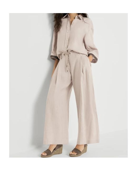 Brunello Cucinelli Natural Linen Drawstring Wide-Leg Trousers
