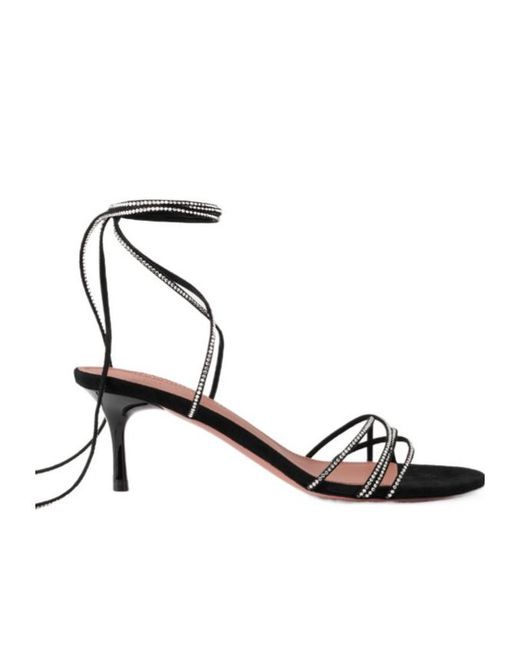 AMINA MUADDI Metallic Crystal-Embellished Suede Sandals