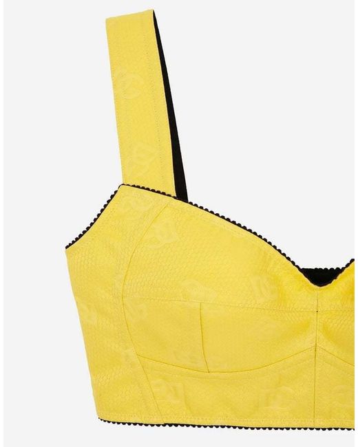 Dolce & Gabbana Yellow All-Over Dg Logo Jacquard Corset Top