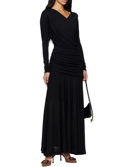 Ganni Black Ruched Long Dress