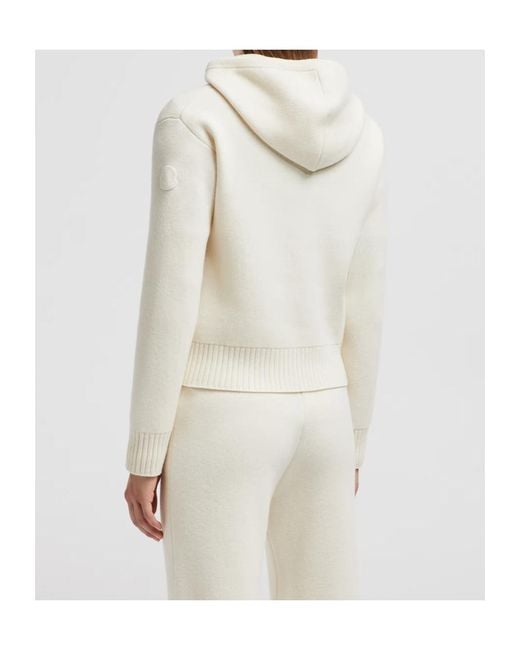 Moncler White Zip-Up Hooded Knit Cardigan