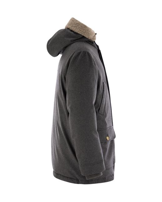 Brunello Cucinelli Gray Shearling Down Coat for men