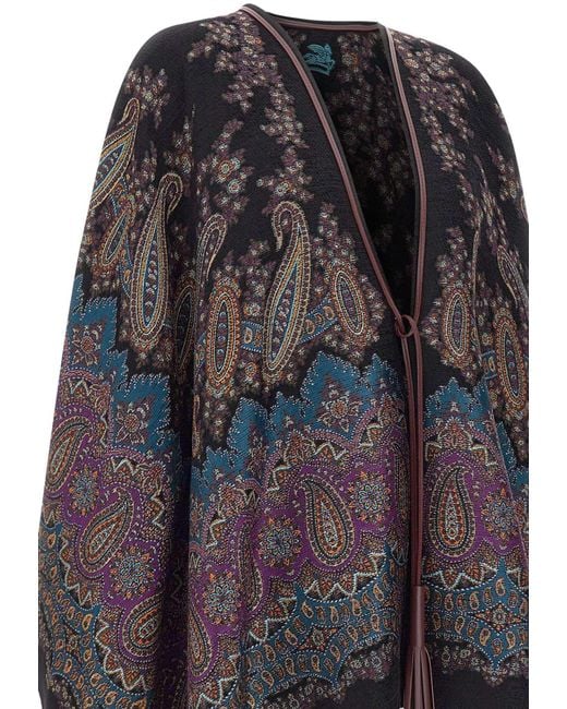 Etro Gray Paisley Printed Cape