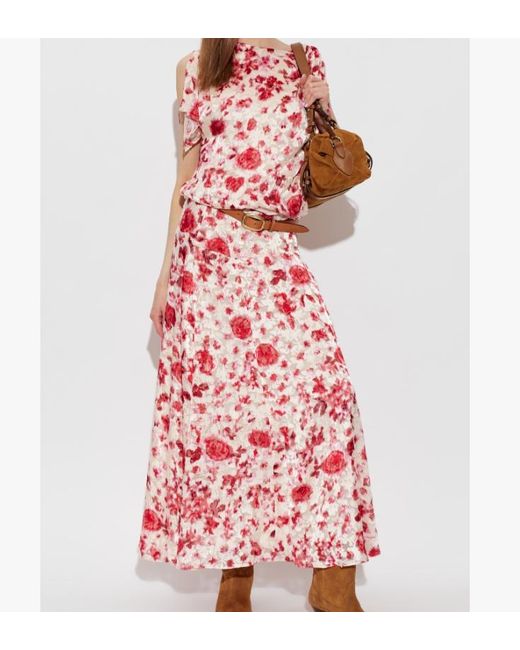 Isabel Marant Red Hilza Floral-Print Silk-Blend Maxi Skirt