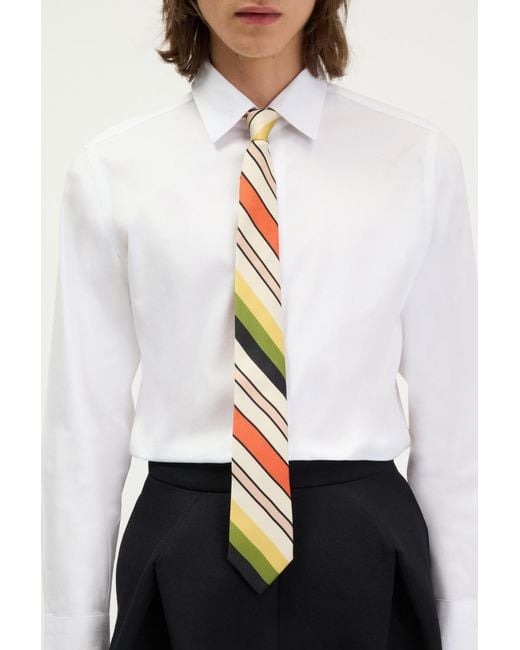 Jean Paul Gaultier White Diagonal Striped Tie for men
