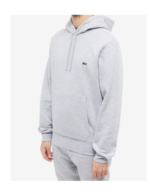 Lacoste White Logo Embroidered Drawstring Hoodie for men