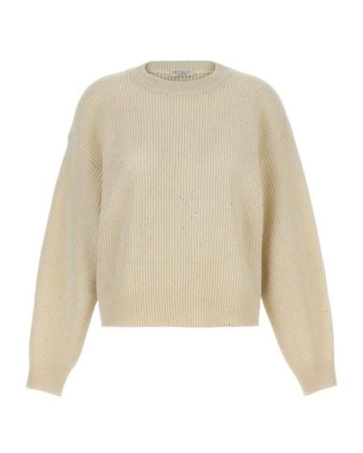 Brunello Cucinelli Natural Sequin Embellished Knitted Jumper