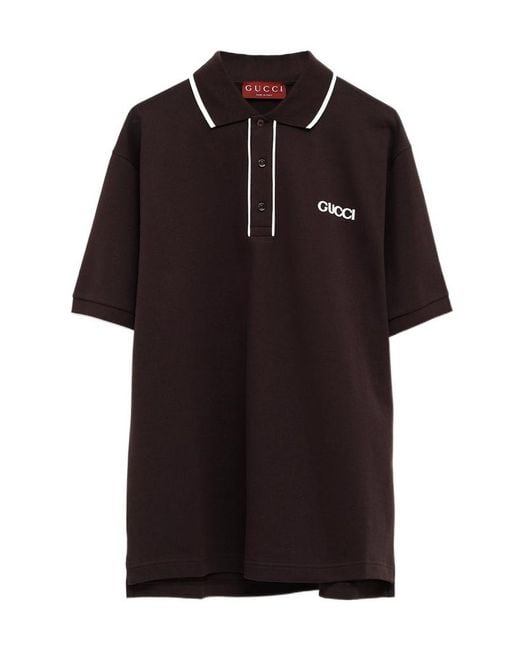 Gucci Black Logo-Patch Polo Shirt for men