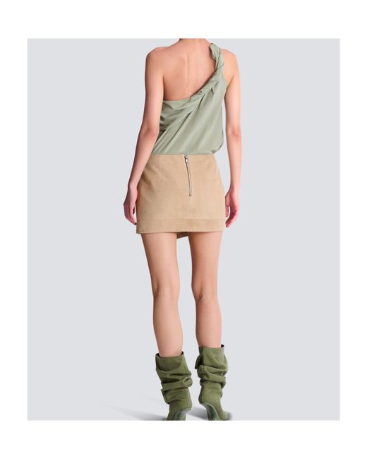 Balmain Natural Suede Wrap Mini Skirt