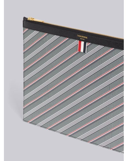 Thom Browne Gray Striped Zip Document Clutch Bag for men