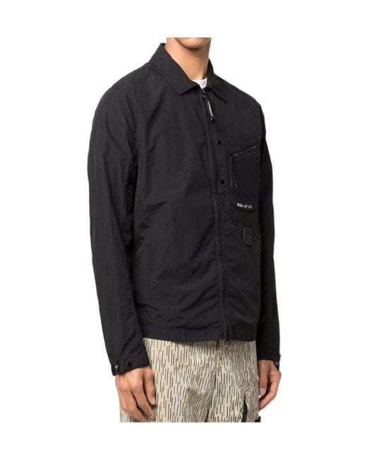 C P Company Black Mesh-Pocket Shirt Jacket for men