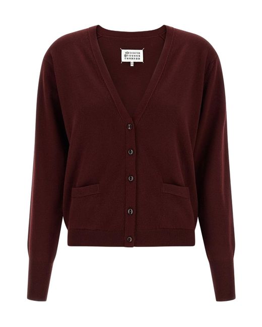 Maison Margiela Red Long-Sleeved V-Neck Cardigan
