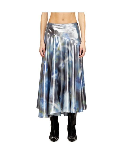 DIESEL Blue Asymmetric-Panel Rose-Motif Skirt