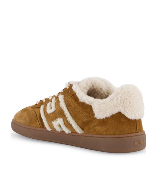 Hogan Brown H86 Shearling-Trim Sneakers