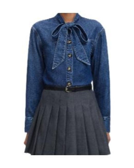 Self-Portrait Blue Pussy-Bow Buttoned Shirt