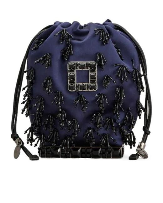 Roger Vivier Blue Drawstring Bucket Bag