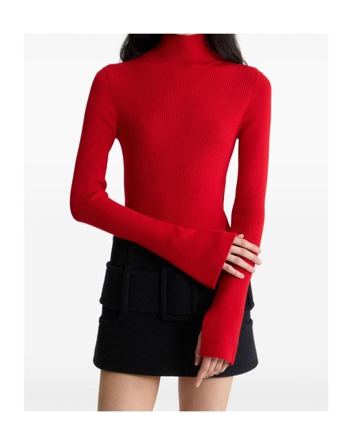 Patou Red Ribbed High-Neck Sweaters