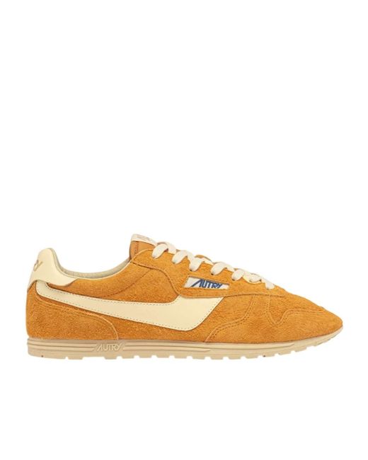 Autry Orange Round Toe Low Top Sneakers