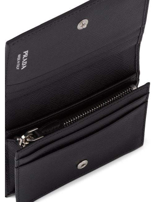 Prada Black Logo Plaque Fold-Over Wallet