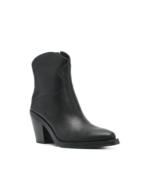 Ash Black Thick Heeled Short Boots