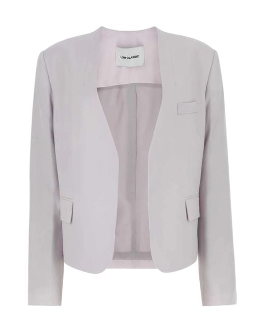 Low Classic Gray Single Breasted Collarless Tailored Blazer
