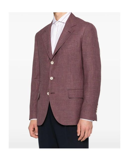 Brunello Cucinelli Purple Prince Of Wales Blazer for men