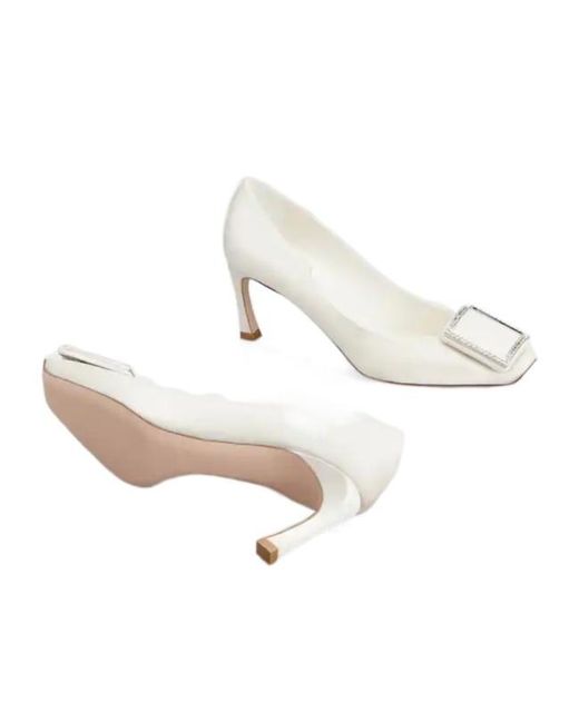Roger Vivier White Trompette Satin Pumps