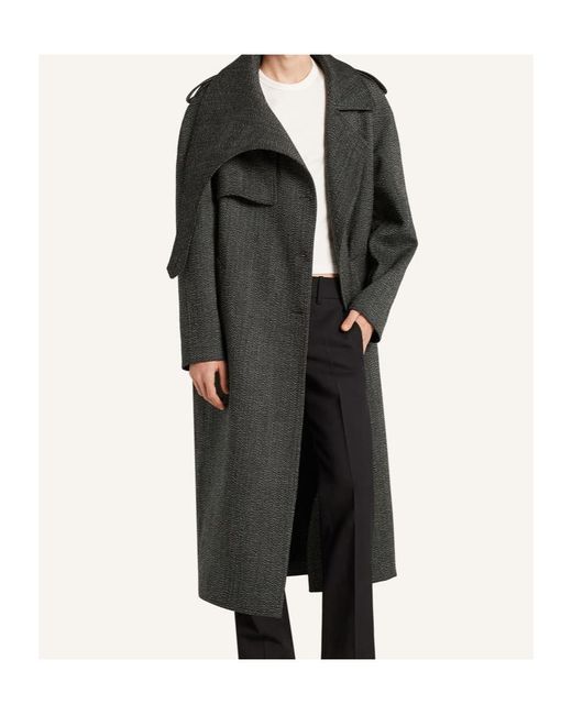 Courreges Black Asymmetric-Collar Long Coat for men